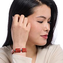 KALIFANO Red Coral and Turquoise-Color Blue Howlite Bead Bracelet