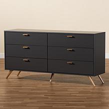 Kelson Dark Grey and Gold Finished Wood 6-Drawer Dresser