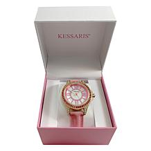 Kessaris Mother-of-Pearl Dial Ombre Stone Watch w/Faux Leather Strap
