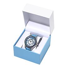 Kessaris Mother-of-Pearl Dial Ombre Stone Watch w/Faux Leather Strap