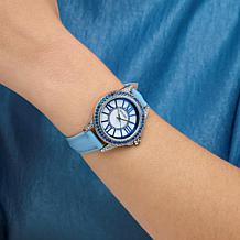 Kessaris Mother-of-Pearl Dial Ombre Stone Watch w/Faux Leather Strap