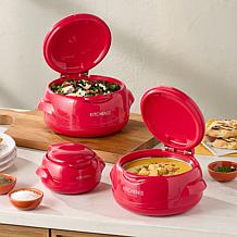 Kitchen HQ 3-pack Thermal Microwaveable Insulated Bowls w/1-Touch Lid