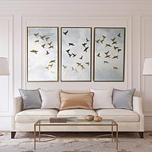 Kroll Creations Golden Birds Triptych 48" x 30" Floating Canvas Art
