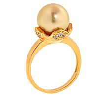 Kwan Collections Gold-Plated Golden South Sea Pearl and Zircon Ring