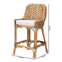 Kyle Natural Rattan Counter Stool with Cushion, 39.6"H