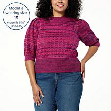 La Joie Crochet Knit Lantern Sleeve Sweater