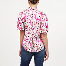 La Joie Flutter-Sleeve Button Front Printed Blouse