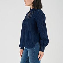 La Joie Smocked Collar Long-Sleeve Blouse