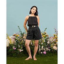 La Joie Vintage Denim Pleated A-Line Short