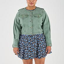 La Joie Woven Denim Cropped Utility Jacket