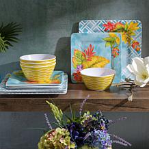 Laurie Gates Tropicalla 12-Piece Square Melamine Dinnerware Set