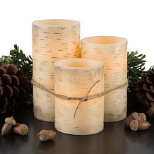 Lavish Home Flickering Flameless LED Candles with Birch Bark- Set of 3