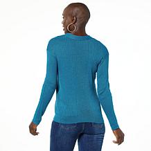 LB70 by Lloyd Boston Lean & LLuxe Metallic Ribbed Knit Sweater
