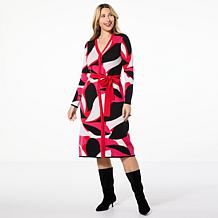 LB70 by Lloyd Boston Throw & Go Belted Sweater Knit Jacquard Dress