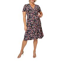 Leota Perfect Wrap Cap Sleeve Dress - Confetti Floral Black