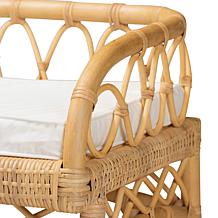 Leryn Natural Rattan Bench with Cushion and Storage Shelf
