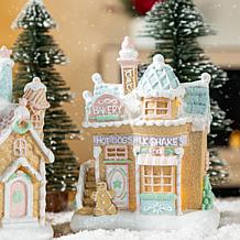 Lighted Christmas Macaron Resin Village Table Decor 2-piece Set