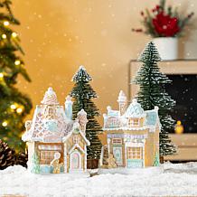Lighted Christmas Macaron Resin Village Table Decor 2-piece Set