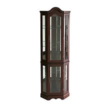Lighted Corner Curio Cabinet with Mahogany Finish