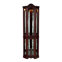 Lighted Corner Curio Cabinet with Mahogany Finish