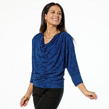 Lloyd Boston Draped Drama Floral Cowl-Neck 3/4-Sleeve Dolman Top