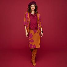 Lloyd Boston Draped Drama Floral Cowl-Neck 3/4-Sleeve Dolman Top