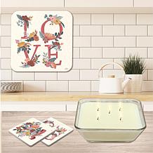 Love Letters 6.5x6.5 Artboard Lid/20oz Candle & Coaster Set