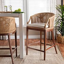 Lumajang Bohemian Rattan Bar Stool with Acacia Wood Base