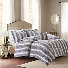 Madison Park Zuri  Faux Fur Comforter Set - Gray - K