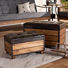 Marelli Faux Leather Upholstered Storage Trunk Ottoman 2-Piece Set