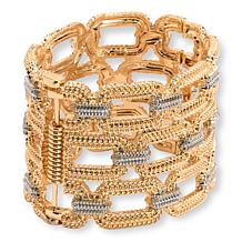 MarlaWynne 2-Tone Textured Oval Link Design Hinged Bangle Bracelet