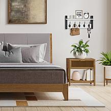 Matte Black Floating Wall Shelf with 5 Hooks 15.75"W