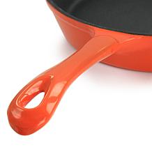 MegaChef Enameled Round 8" Pre-Seasoned Cast Iron Frying Pan - Orange