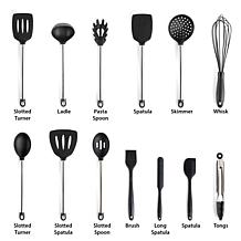MegaChef Gray Silicone and Stainless Steel Cooking Utensils, Set of 14