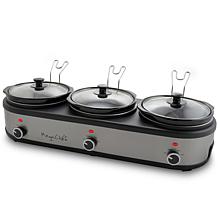 MegaChef Triple 2.5 Quart Slow Cooker and Buffet Server in Brushed ...