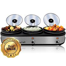 MegaChef Triple 2.5 Quart Slow Cooker and Buffet Server in Brushed ...