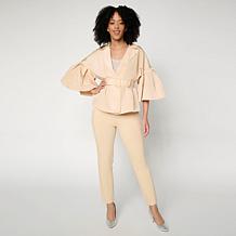Megan Renee Belted Trench with Flounced Ruffle Sleeves