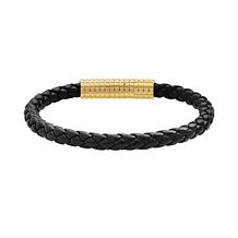 Men's Black Braided Leather Bracelet with Textured Clasp