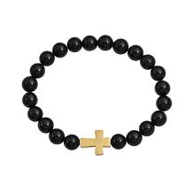 Men's Cross Design Beaded Stretch Bracelet