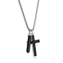 Men's Gunmetal Sterling Silver Onyx & Sapphire Cross Pendant Necklace