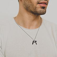 Men's Gunmetal Sterling Silver Onyx & Sapphire Cross Pendant Necklace