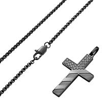 Men's Stainless Steel American Flag Cross Pendant with Chain Necklace