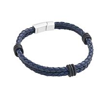 Men's Two-Strand Braided Leather Stainless Steel Clasp Bracelet
