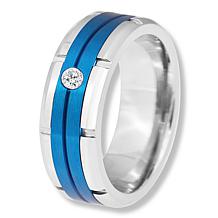 Men's Two-Tone Stainless Steel Tire Tread CZ Ring