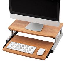 Mind Reader 2-Tier Bamboo Monitor Stand Riser w/ Sliding Drawer, Brown