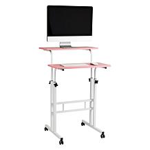 Mind Reader 2-Tier Rolling Sitting/Standing Desk with Storage, Pink
