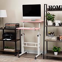 Mind Reader 2-Tier Rolling Sitting/Standing Desk with Storage, Pink