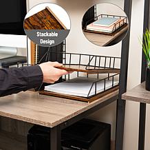 Mind Reader 2-Tier Rustic Paper Tray Organizer with Metal Frame