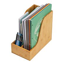 Mind Reader Bamboo Vertical File Storage Desktop Organizer