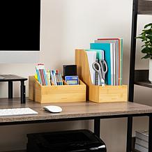 Mind Reader Bamboo Vertical File Storage Desktop Organizer